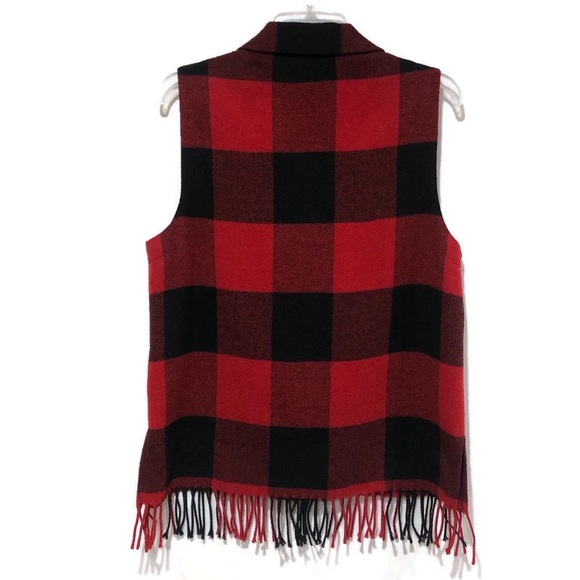 SWEET JESSIE PLAID FRINGED BUTTON DOWN VEST. - Picture 2 of 6